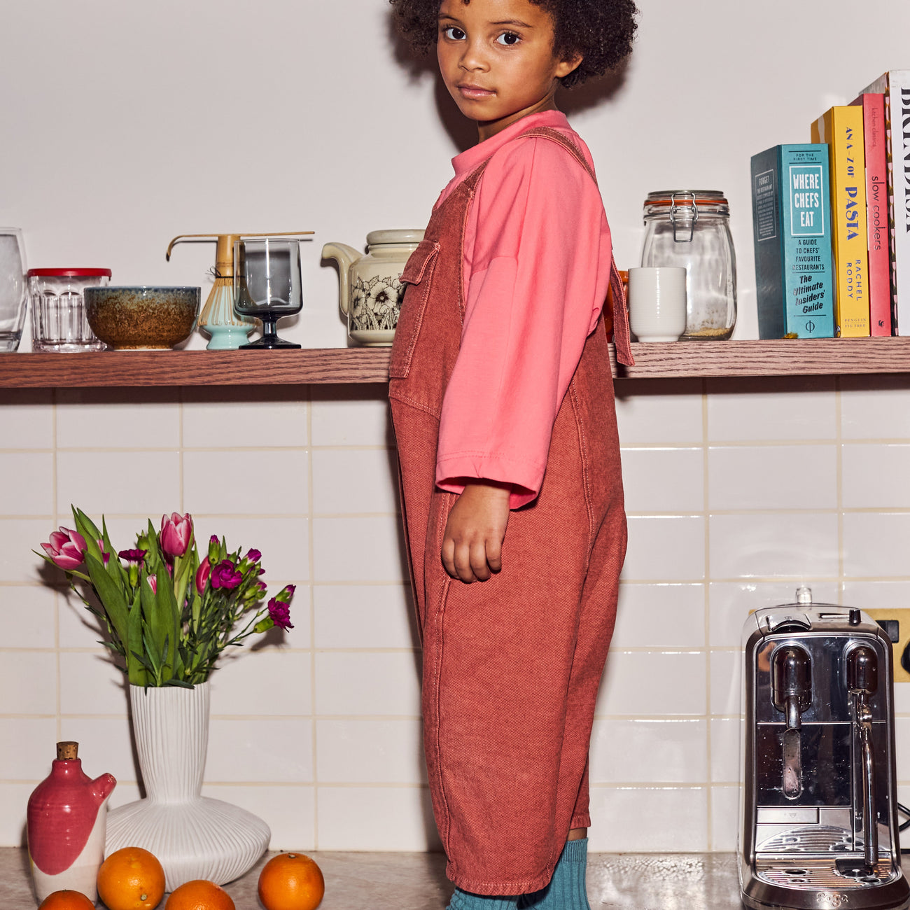 Kai Oversized Denim Dungarees (Coral)